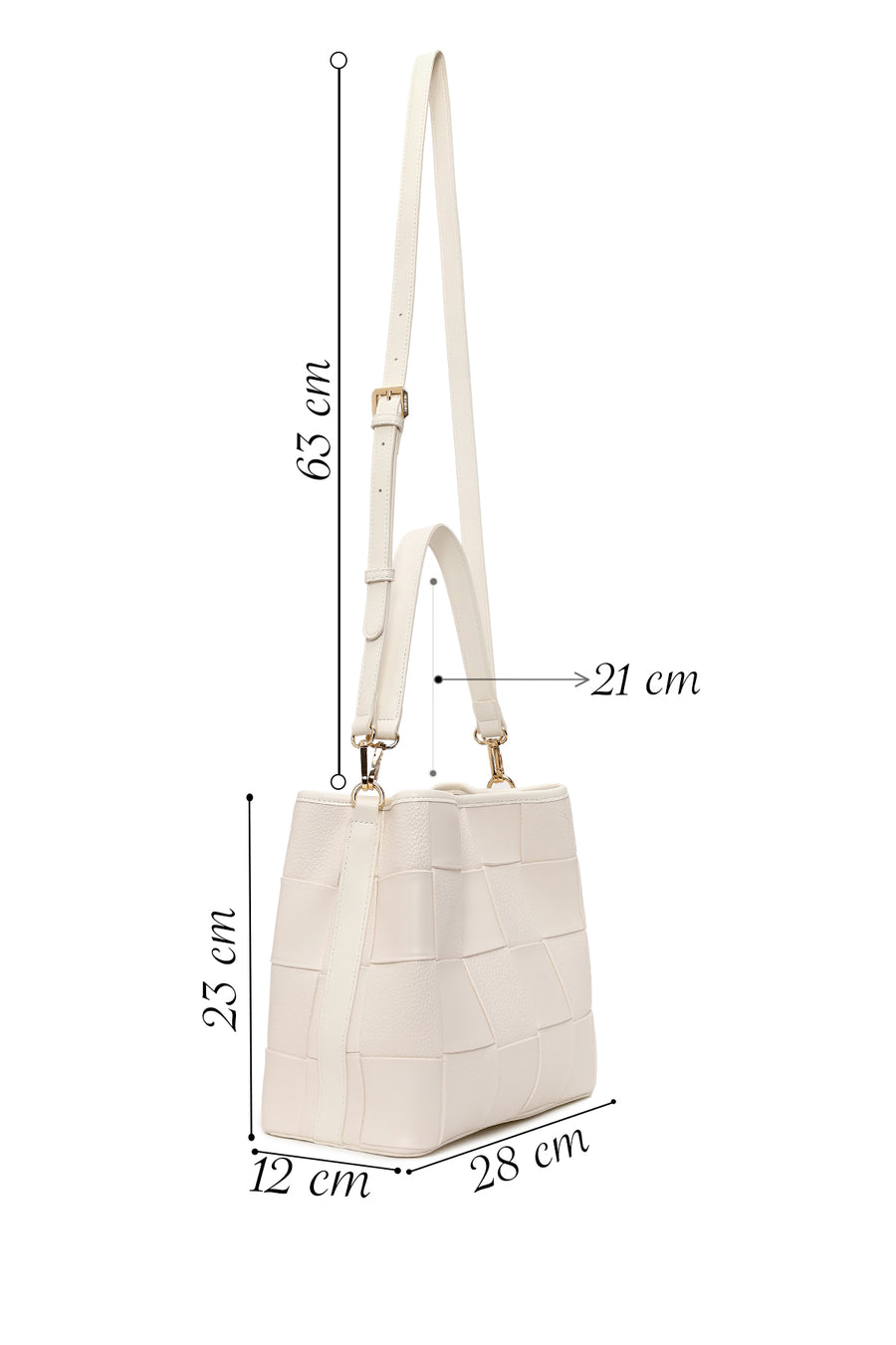 Woman Cream Long-Strap Knitted Shoulder Bag