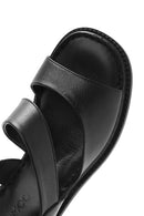 Women's Black Ankle Buckle Low Heel Leather Sandals | Derimod
