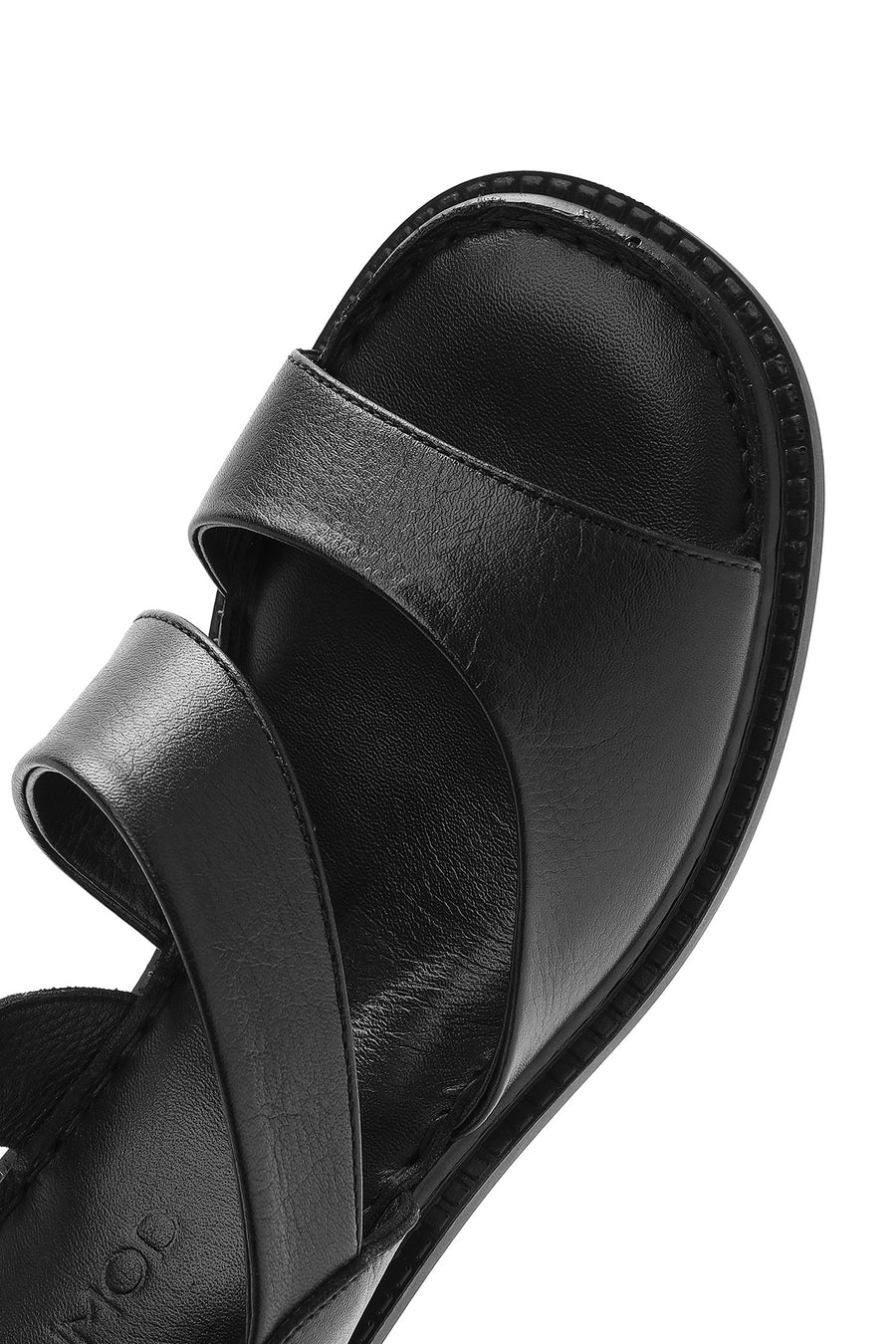 Women's Black Ankle Buckle Low Heel Leather Sandals