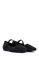Women's Black Stone Leather Ballerinas | Derimod
