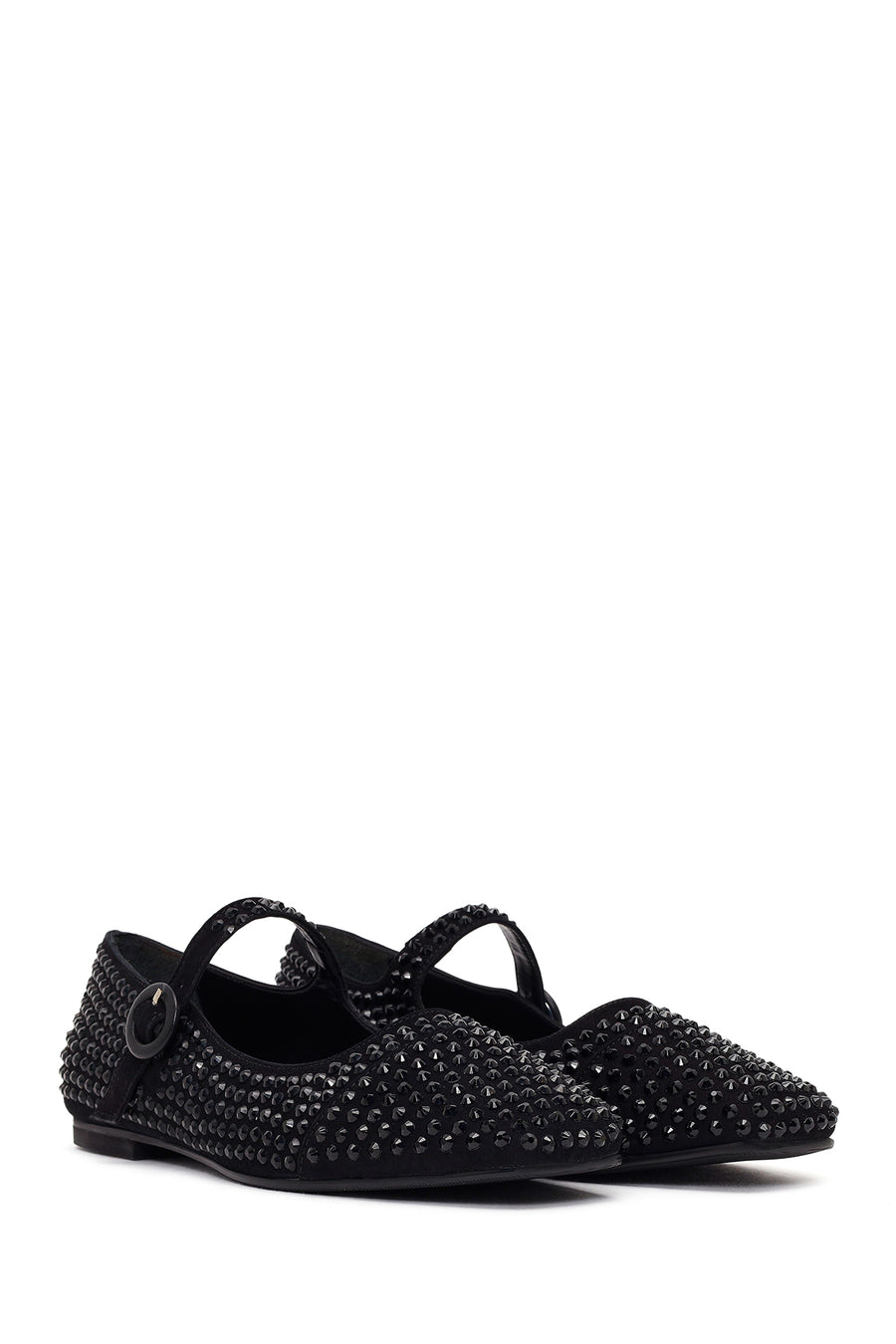 Women's Black Stone Leather Ballerinas