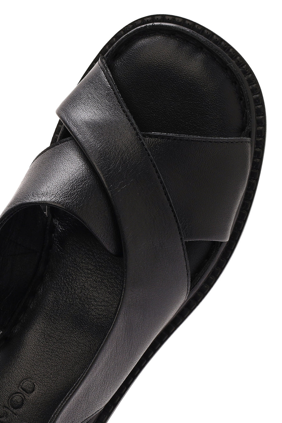 Women's Black Ankle Buckle Low Heel Leather Sandals