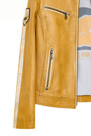 Champs Women's Yellow Embroidered Short Leather Jacket | Derimod