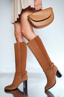 Women's Tan Suede Leather Heeled Boots | Derimod