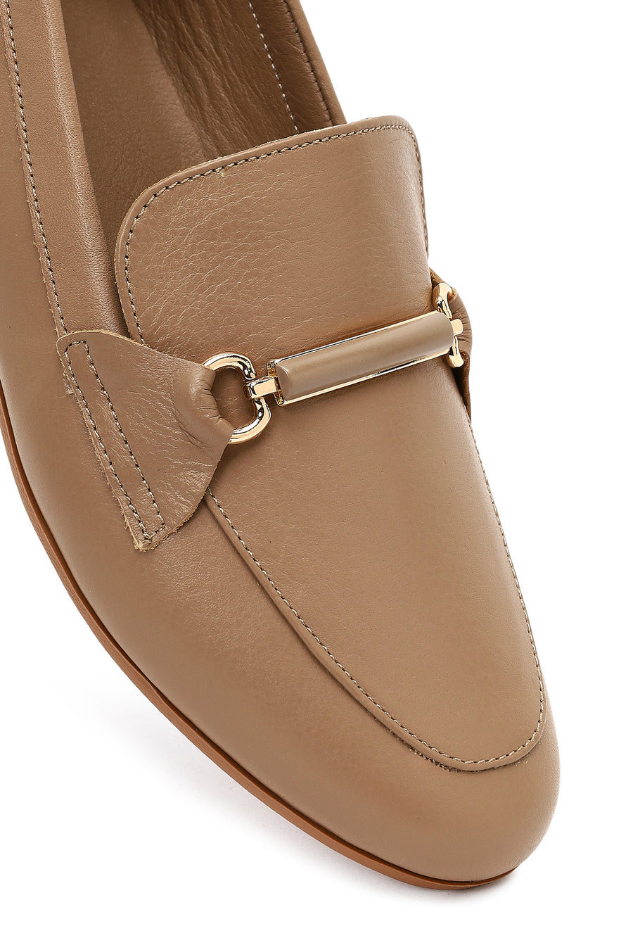 Woman Powder Buckle Detail Leather Masculine Loafer