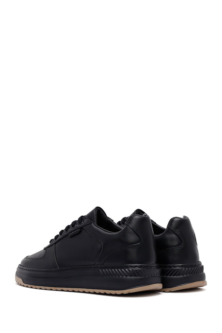 Erkek Siyah Bağcıklı Deri Sneaker