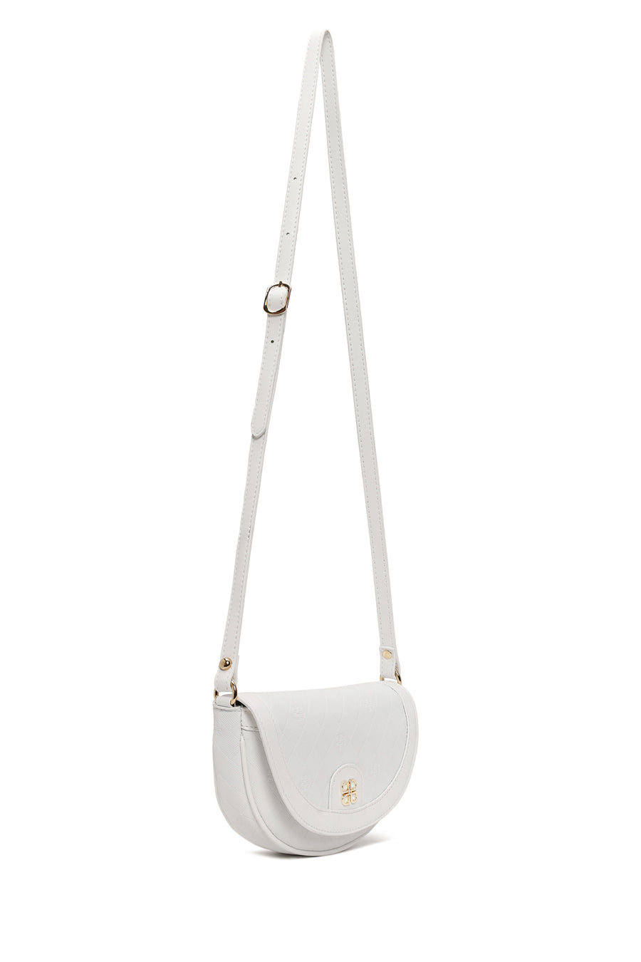 Woman White Long-Strap Printed Mini Crossbody Bag