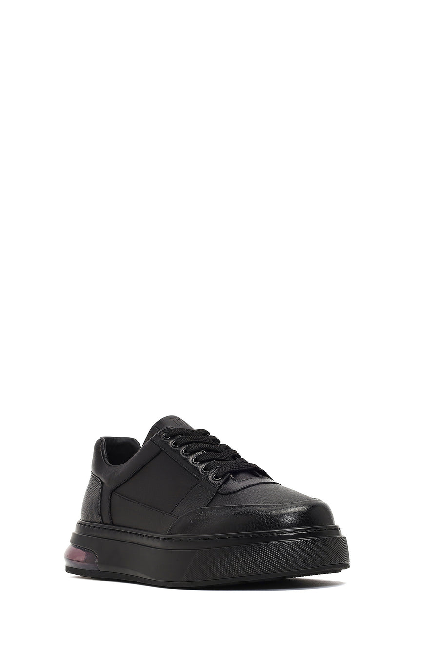 Erkek Siyah Bağcıklı Kalın Tabanlı Deri Sneaker