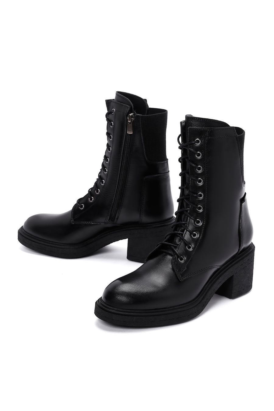 Women's Black Zippered Leather Boots