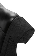 Women's Black Leather Zippered Boots | Derimod
