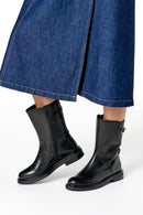 Geox Woman Black D Serılda B - Smo.Lea Zippered Buckled Leather Boot | Derimod