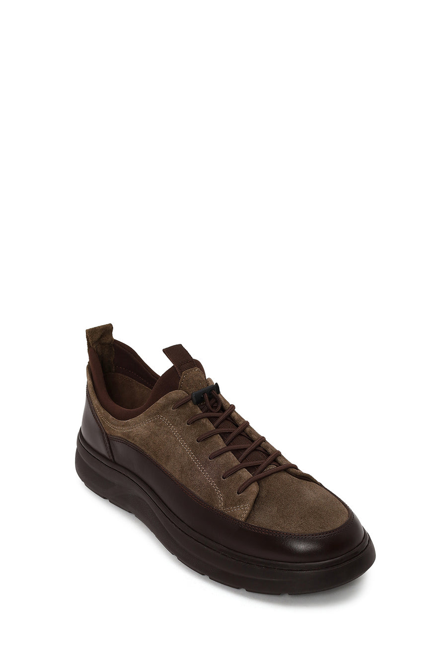 Erkek Vizon Bağcıklı Kalın Tabanlı Deri Sneaker