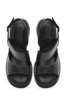 Women's Black Ankle Buckle Low Heel Leather Sandals | Derimod