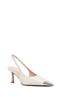 Women's Cream Slingback Thin Heel Leather Shoes | Derimod