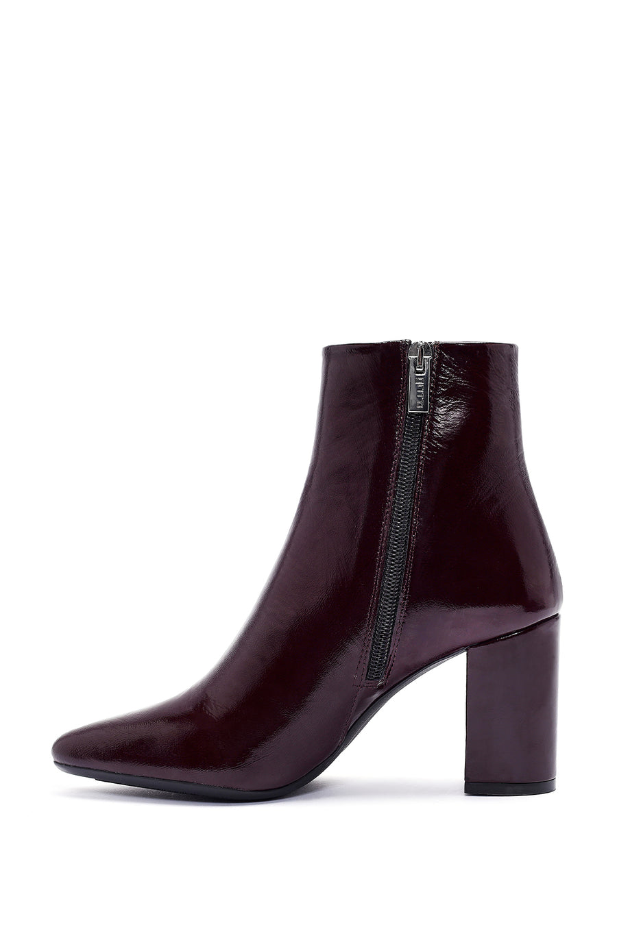 Derimod Gritti Women's Burgundy Zippered Thick Heeled Patent Leather Boots