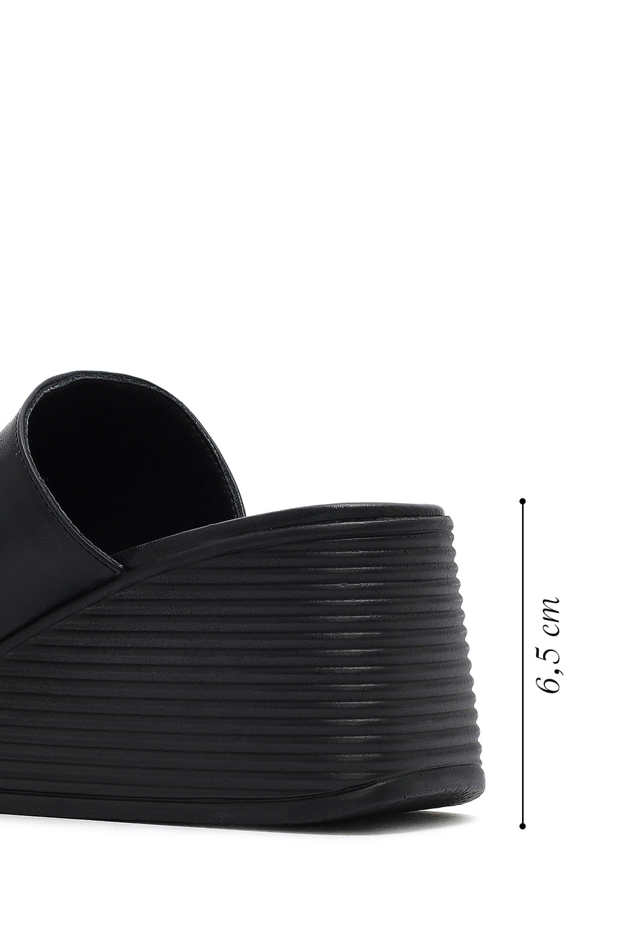 Women's Black Wedge Heeled Leather Slippers