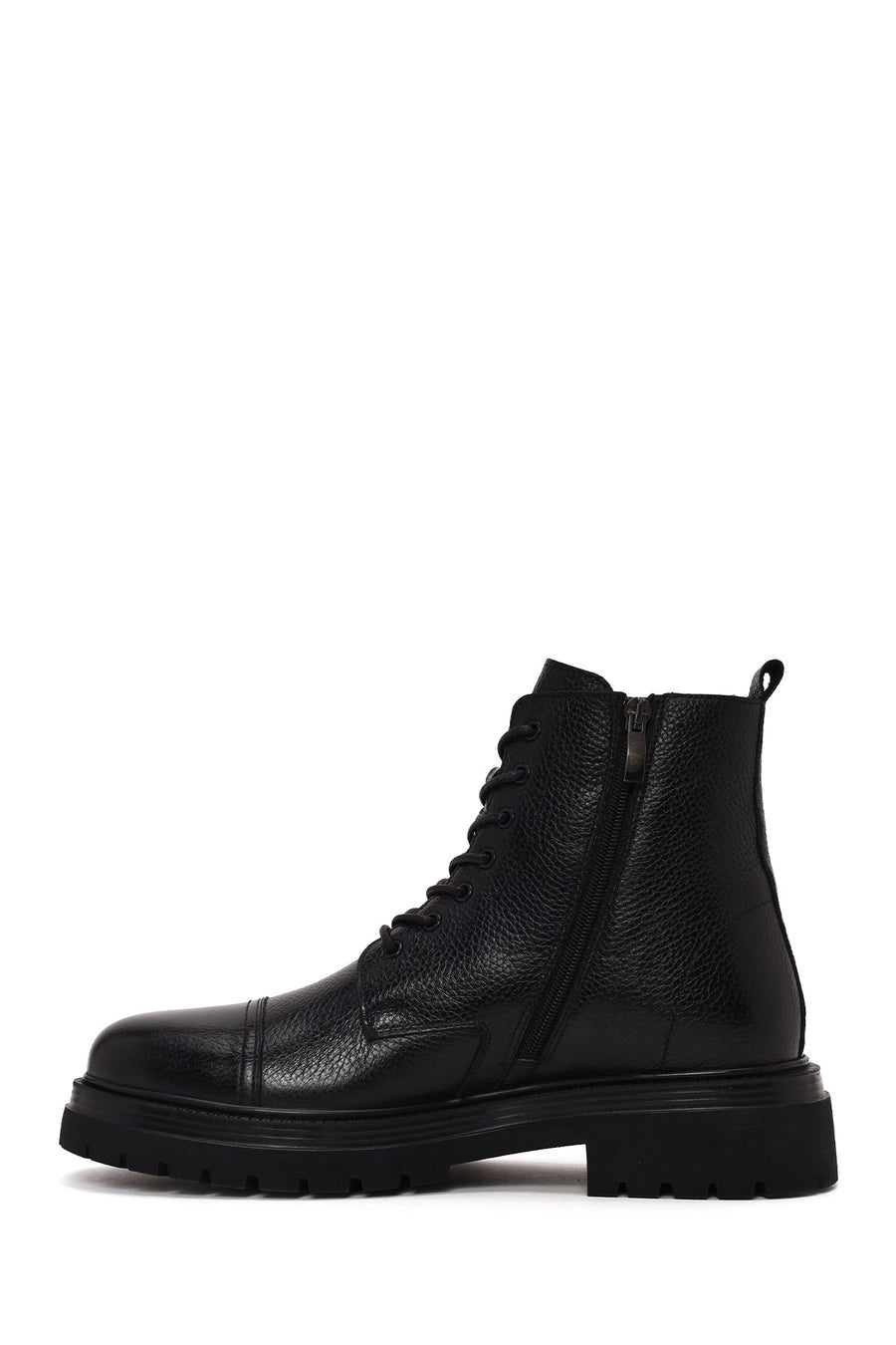 Male Black Lace-up Zip Closure Leather Casual Boots