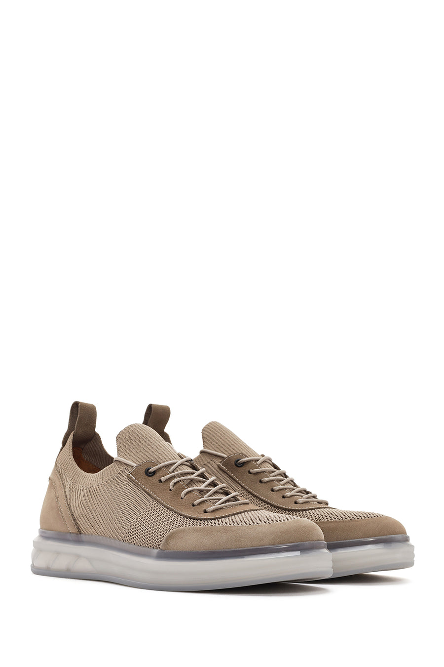 Erkek Vizon Kalın Tabanlı Bağcıklı Kumaş Sneaker