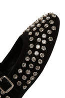 Woman Black Embellished Leather Ballet Flat | Derimod