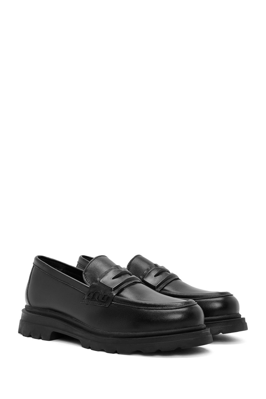 Women's Black Leather Masculine Loafer
