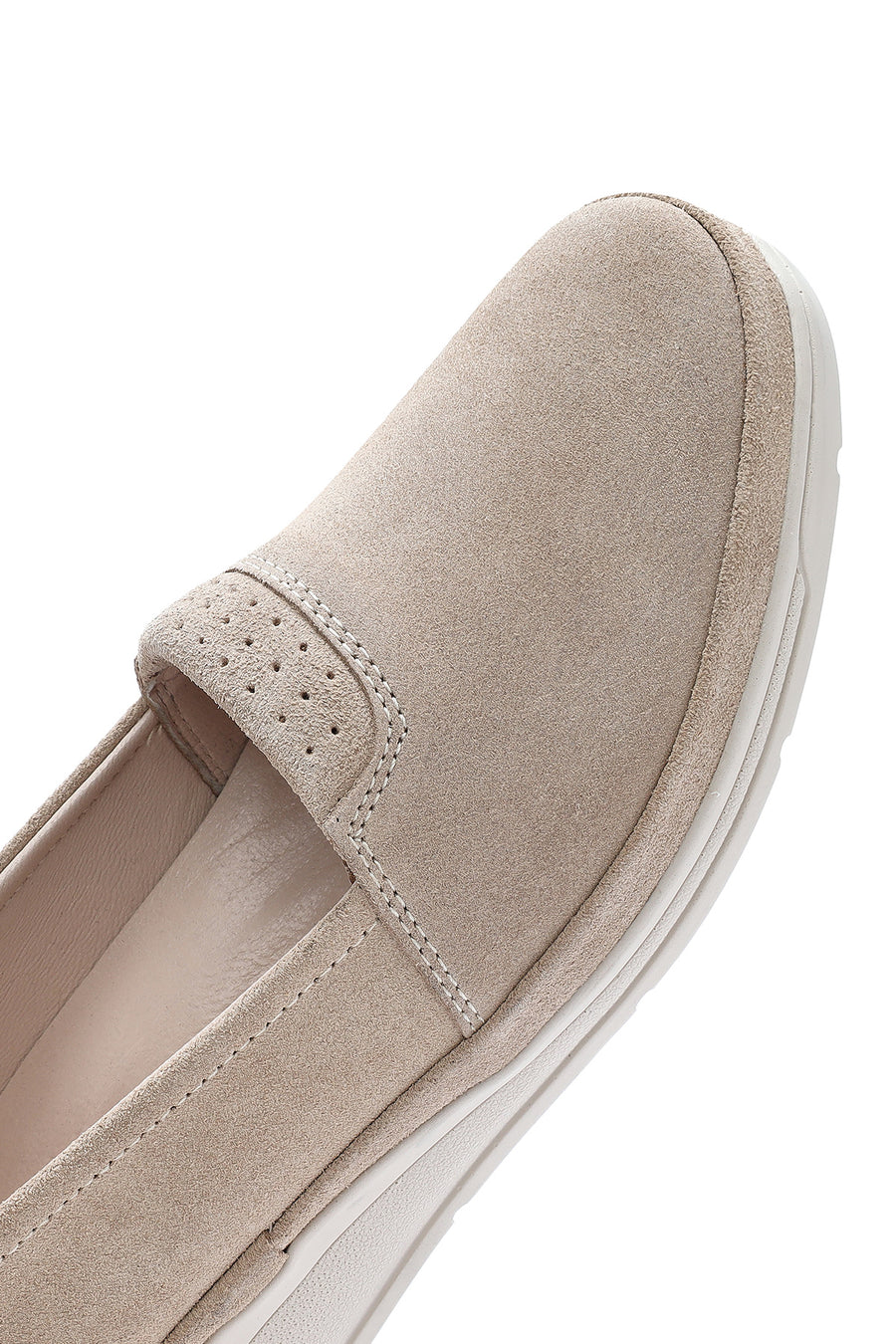 Kadın Bej Dolgu Topuklu Süet Deri Comfort Loafer