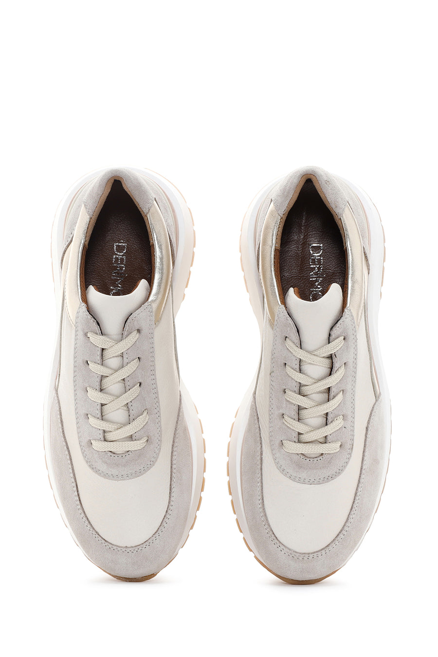 Kadın Bej Bağcıklı Deri Sneaker