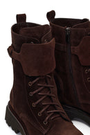 Woman Brown Lace-Up Zip Closure Suede Combat Boots | Derimod