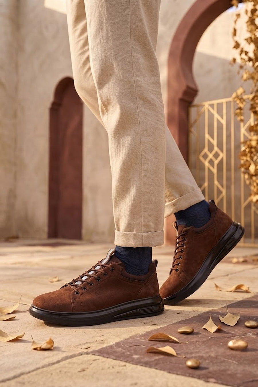 Male Brown Lace-Up Nubuck Leather Sneaker