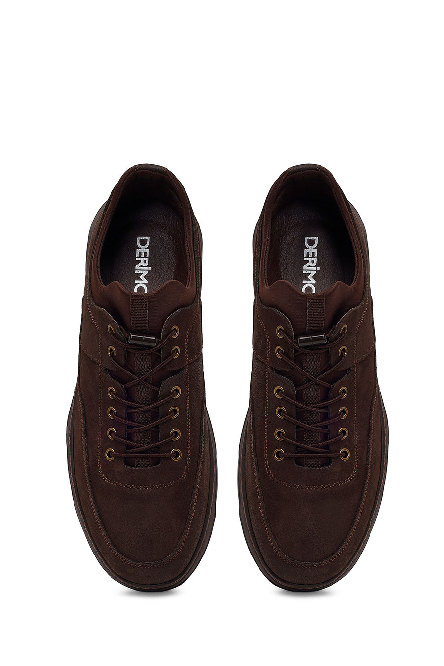 Erkek Kahverengi Bağcıklı Kalın Tabanlı Nubuk Deri Casual Sneaker