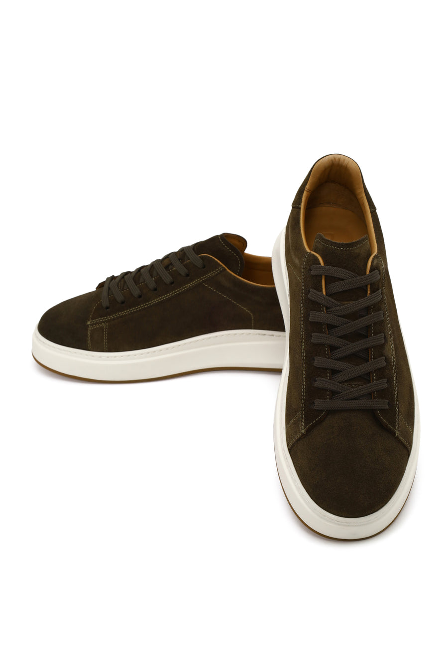 Male Khaki Lace-Up Thick-Soled Suede Leather Sneaker
