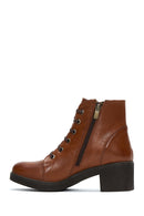Women's Brown Zippered Thick Heeled Leather Casual Boots | Derimod