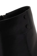 Woman Black Zip Closure Thick-Heeled Leather Boots | Derimod
