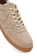 Woman Camel Laced Suede Leather Sneakers | Derimod