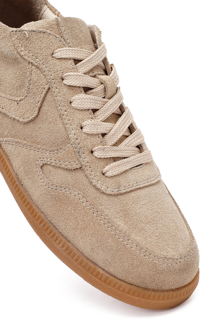 Woman Camel Laced Suede Leather Sneakers