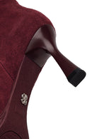 Woman Burgundy Zip Closure Braided Slim-Heeled Suede Boots | Derimod