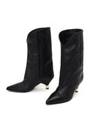 Woman Black Printed Thin-Heel Leather Boots | Derimod