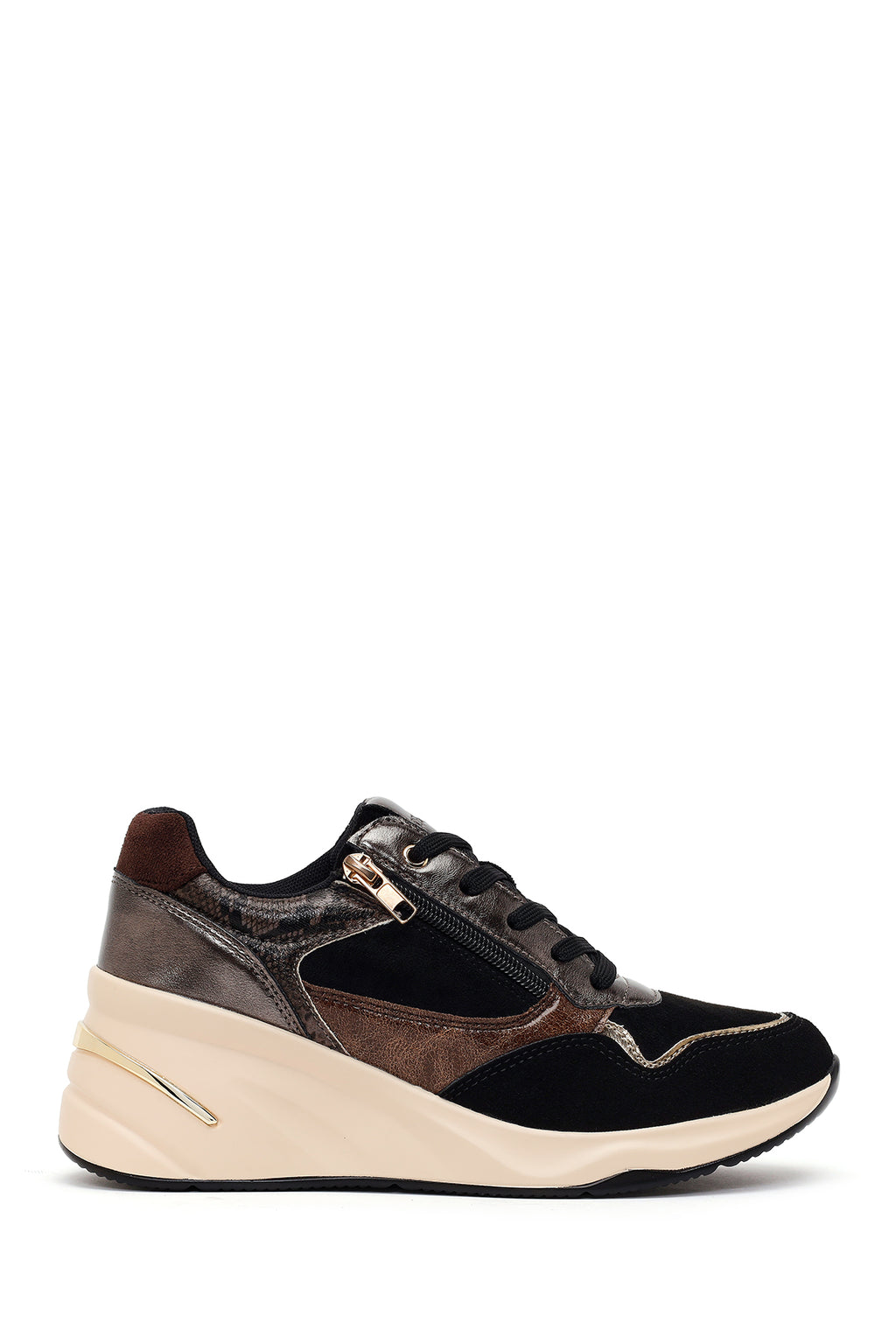 Kadın Siyah Bağcıklı Dolgu Topuklu Sneaker