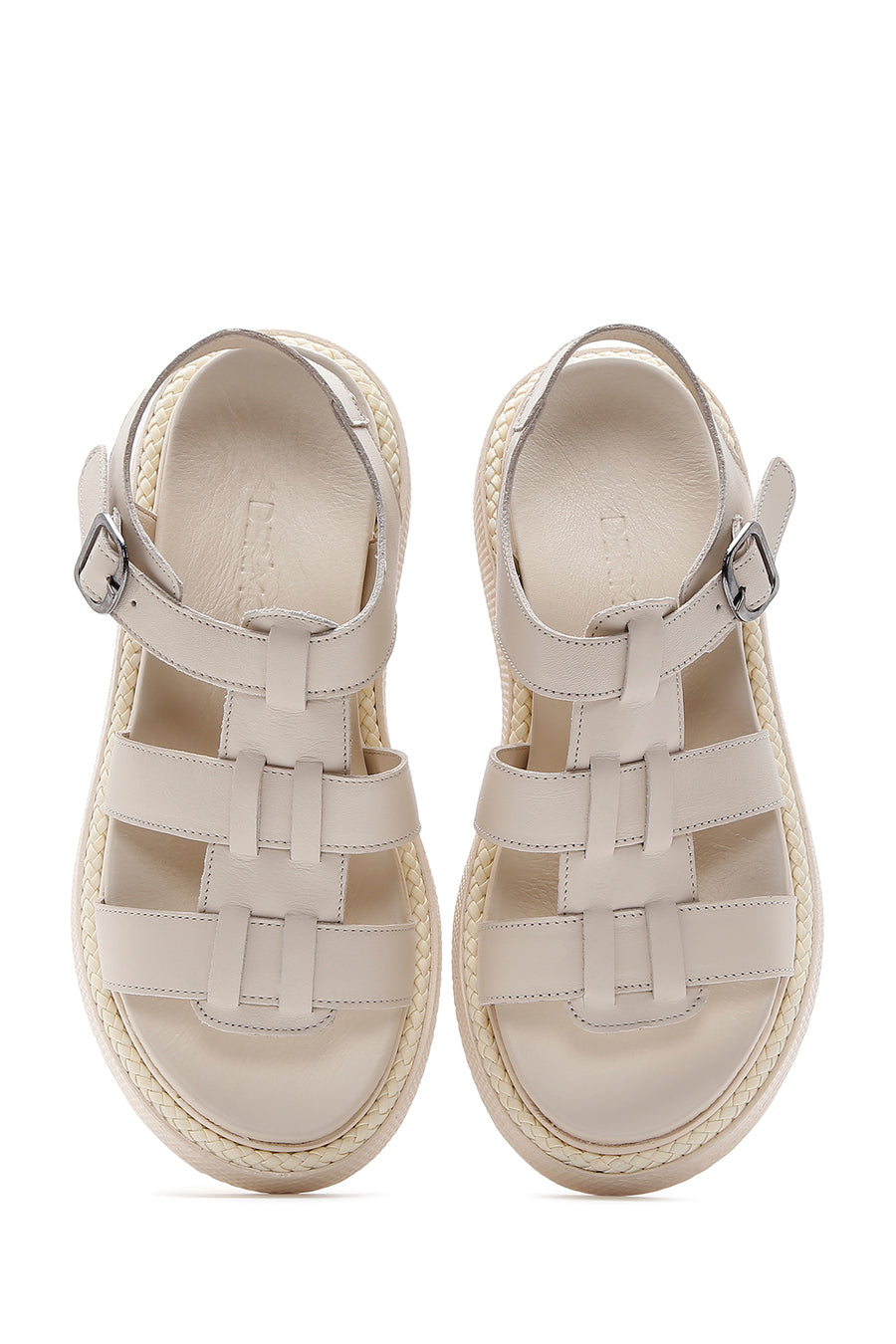 Kadın Ekru Deri Comfort Sandalet