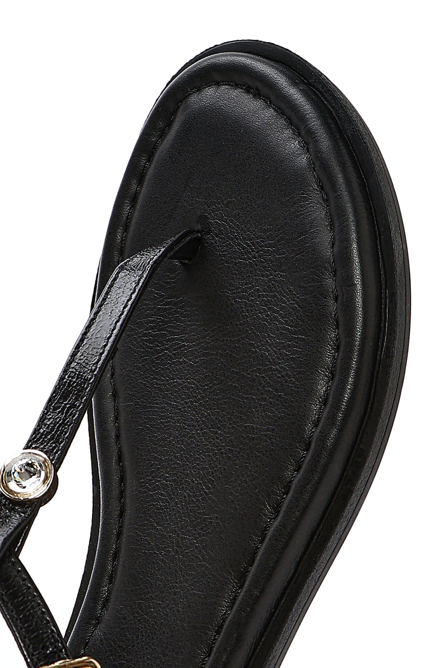 Women's Black Ankle Buckle Flip-Flop Leather Sandals