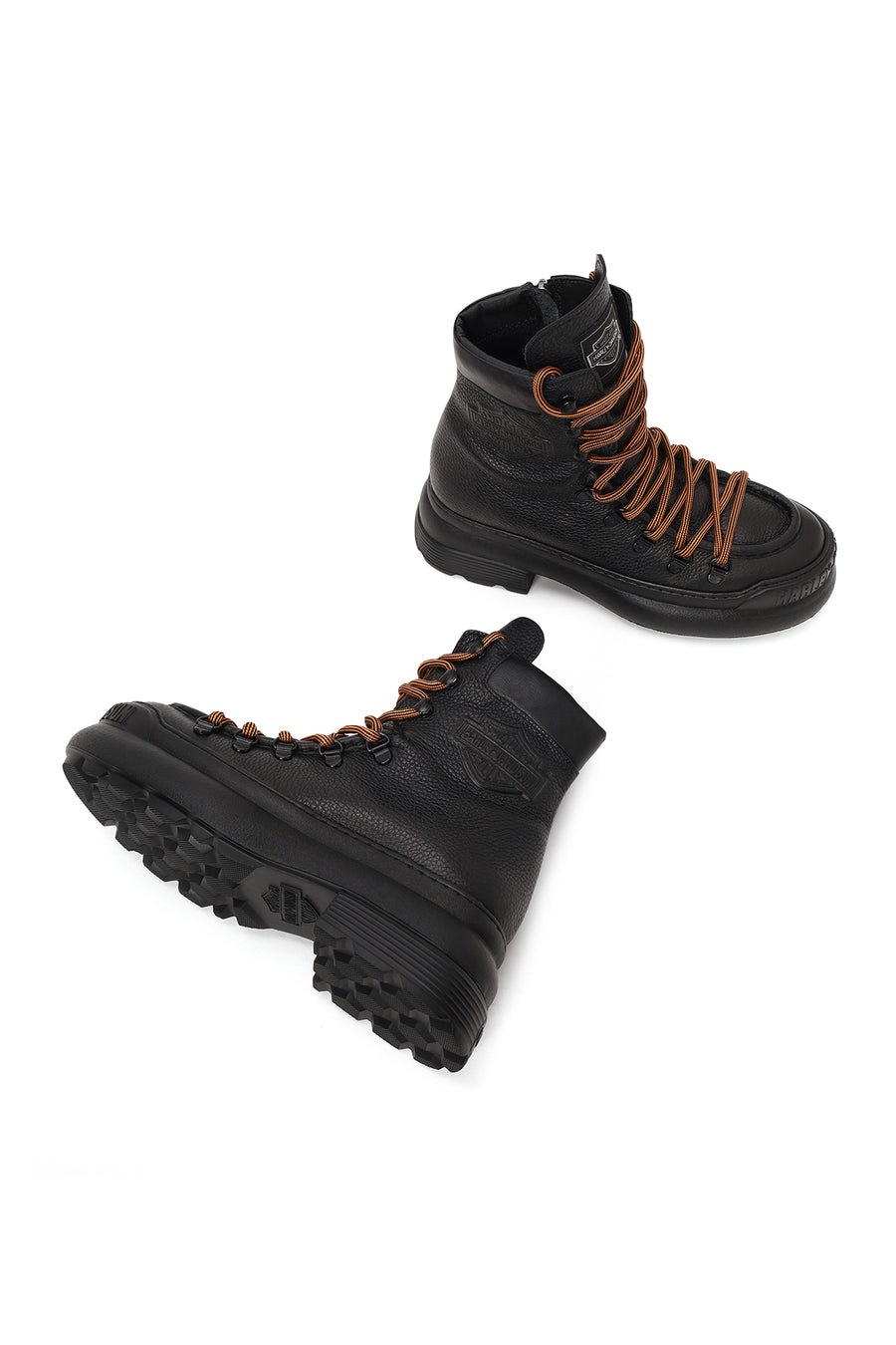 Harley Davidson Woman Black Shorbone Zip Closure Thick-Soled Leather Combat Boots
