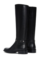 Women's Black Leather Buckle Flat Boots | Derimod