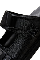 Men's Black Leather Slippers | Derimod