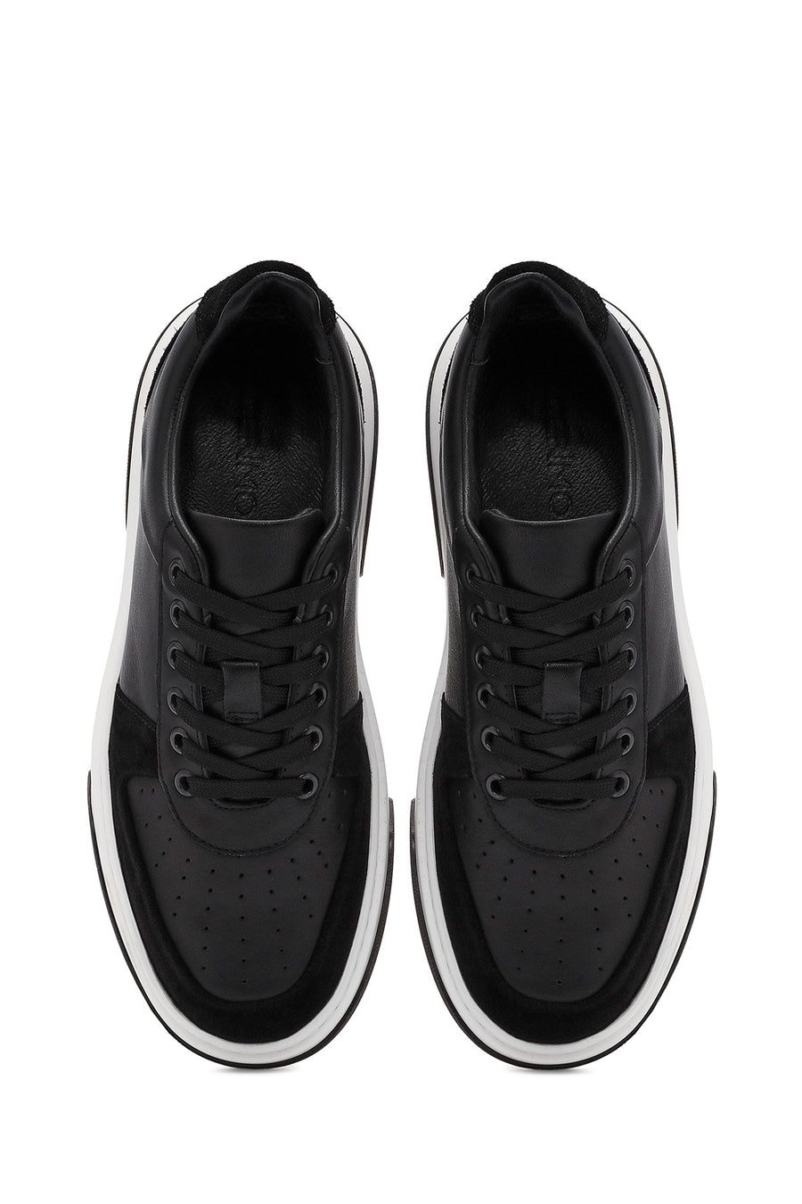 Erkek Siyah Bağcıklı Kalın Tabanlı Deri Sneaker