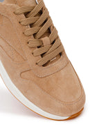 Woman Beige Lace-Up Suede Leather Sneaker | Derimod
