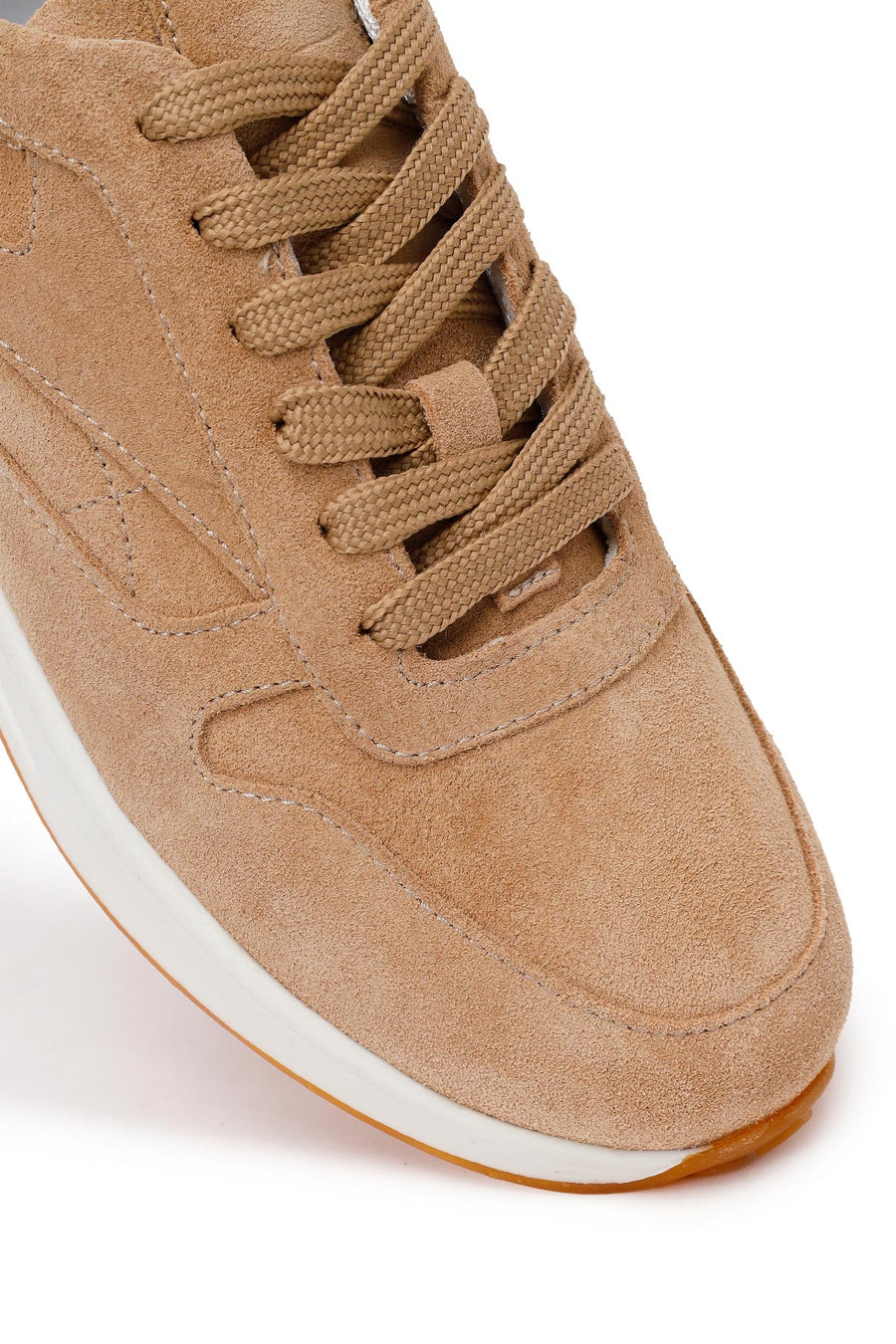 Woman Beige Lace-Up Suede Leather Sneaker