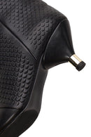 Woman Black Printed Thin-Heel Leather Boots | Derimod