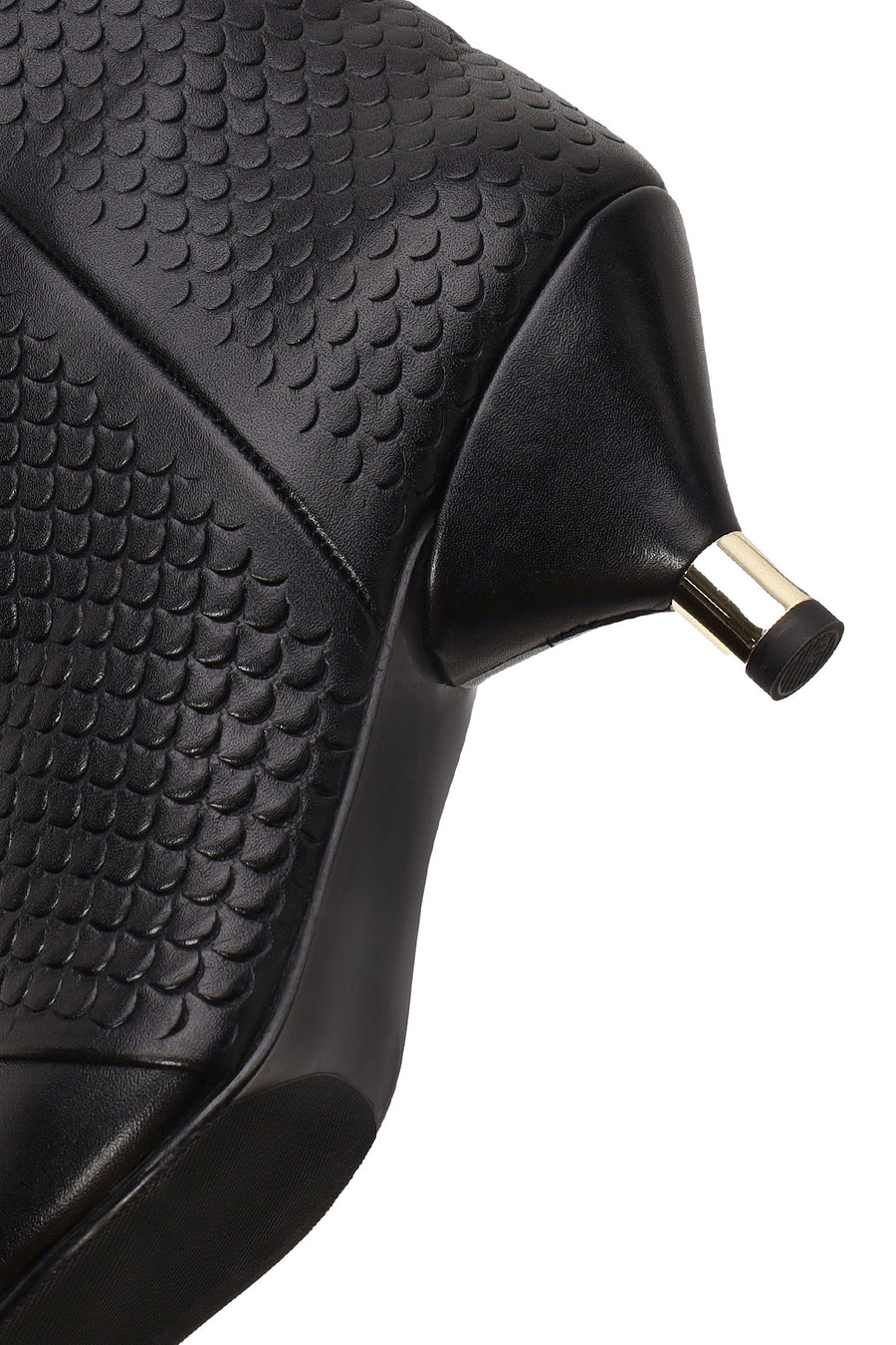 Woman Black Printed Thin-Heel Leather Boots