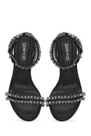 Women's Black Ankle Buckle Stoned Thin Heel Sandals | Derimod