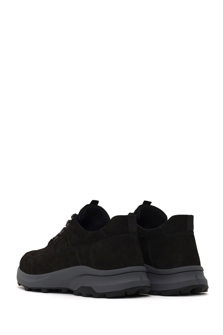 Male Black Lace-Up Thick-Soled Nubuck Leather Casual Sneaker