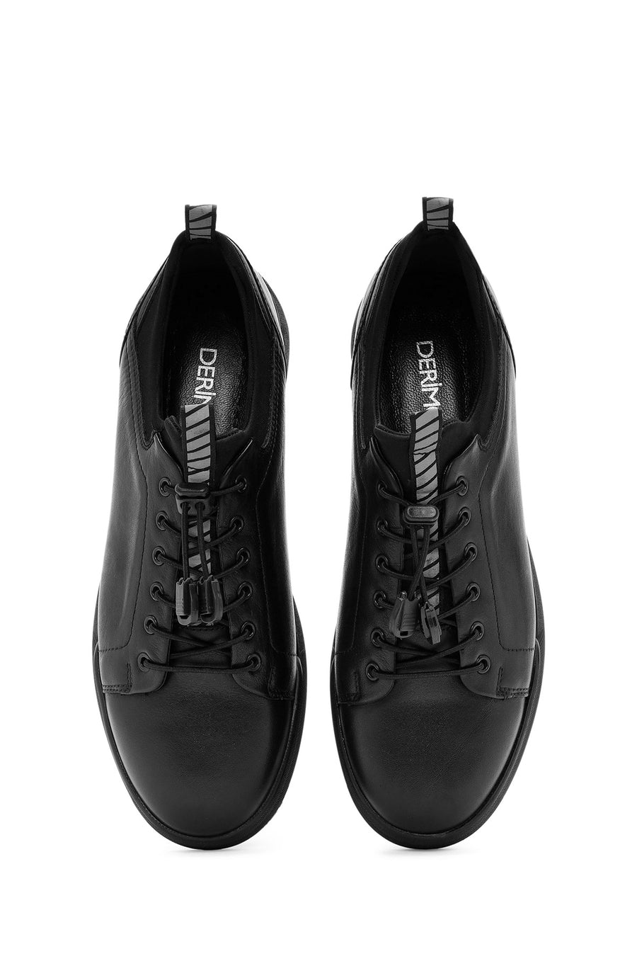 Erkek Siyah Bağcıklı Deri Sneaker